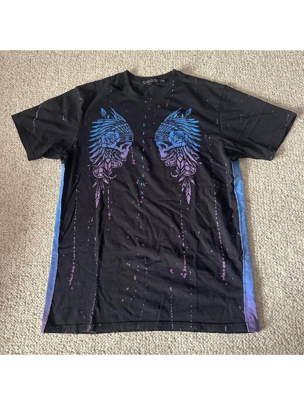 Affliction black label twin tribe t shirt with rhinestones